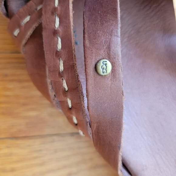 UGG‎ 11 Brown Leather Espadrille Wedge Sandals Open Toe 1000479 ADDYSON - Picture 9 of 9